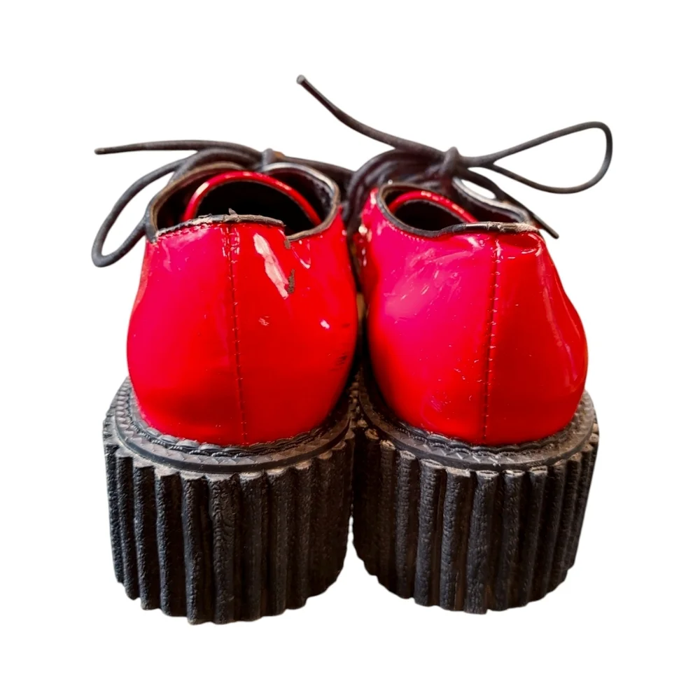 Demonia 108 Red Faux Leather Sheer Heart Studded Lace Up Creepers Women's Size 8